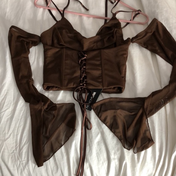 Fashion Nova, mesh corset, chocolate, small - Picture 5 of 6